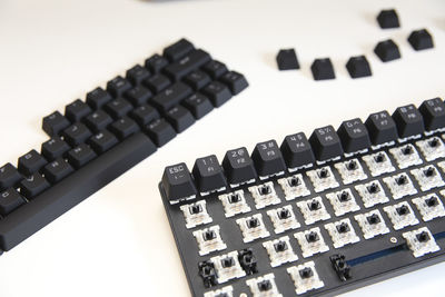 High angle view of computer keyboard on table