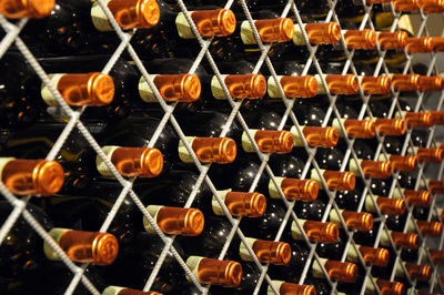 Full frame shot of wine bottles