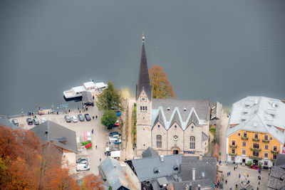 High angle view of buildings in city