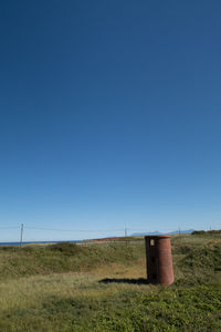 Scenic view of field against clear blue sky