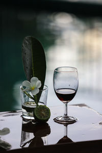 Close-up of wine glass on table