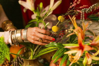 Midsection of woman holding plants