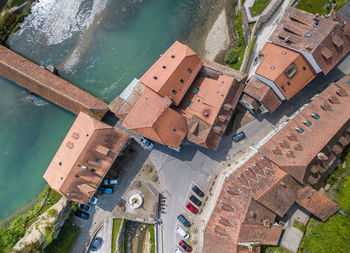 High angle view of buildings in city