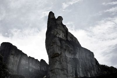 Low angle view of rock formations against sky