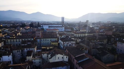 High angle view of town against sky