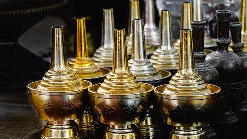 High angle view of glasses on table