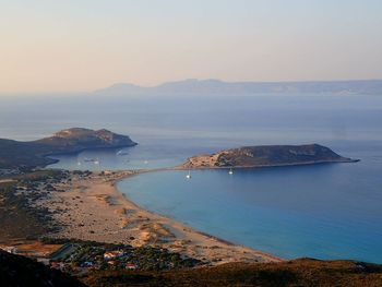 High angle view of bay against sky