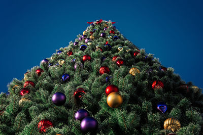 Low angle view of christmas tree against sky