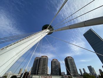 Low angle view of modern bridge against sky