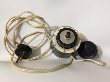 High angle view of typewriter against white background