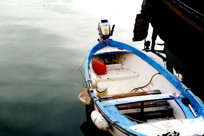 High angle view of boat moored in sea