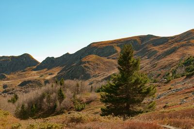 Scenic view of mountains against clear sky