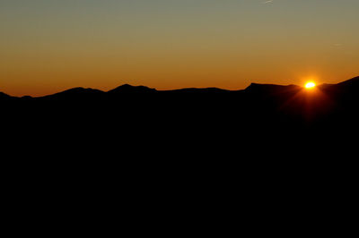 Scenic view of silhouette mountains against sky during sunset