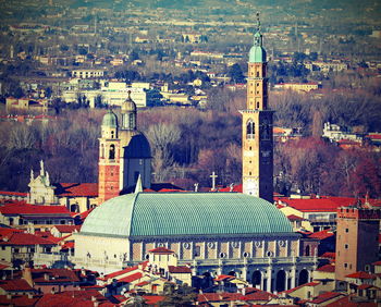 High angle view of buildings in town