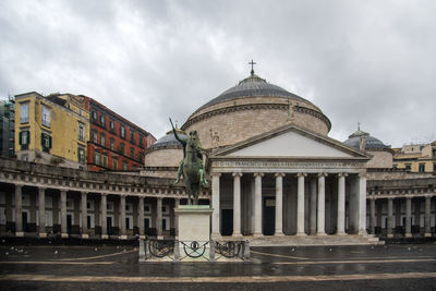 View of piazza del plebiscito at dawn in naples