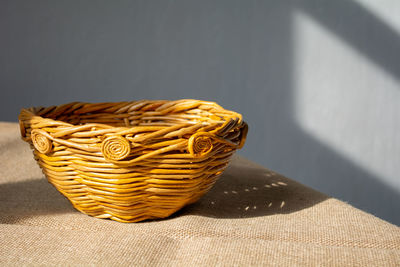 High angle view of wicker basket on table at home