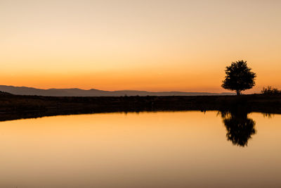 Scenic view of lake against sky during sunset