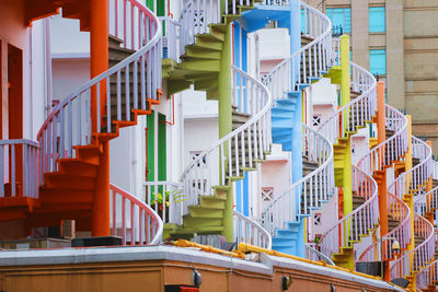 Low angle view of spiral staircase of building