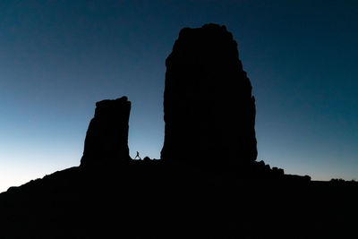 Low angle view of silhouette mountain against clear sky