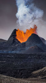 Volcanic eruption in mt fagradalsfjall, southwest iceland. the eruption began in march 2021.