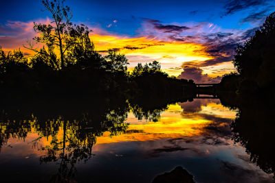 Scenic view of lake at sunset