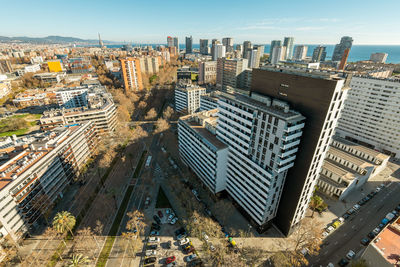 High angle view of buildings in city