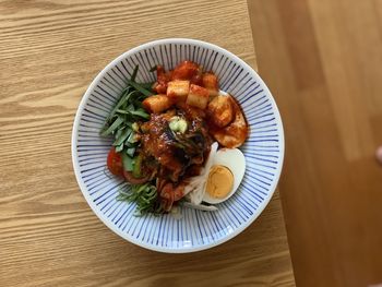 High angle view of food in plate on table