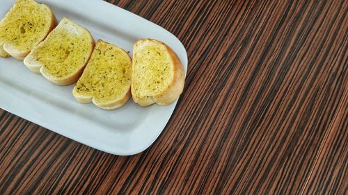 High angle view of breakfast served on table