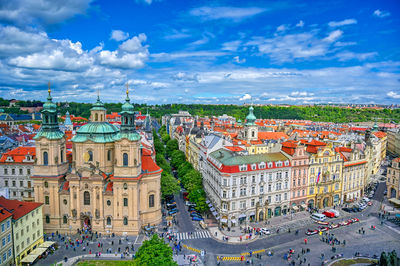 High angle shot of townscape against sky