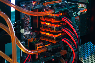 Close-up of wires on computer motherboard