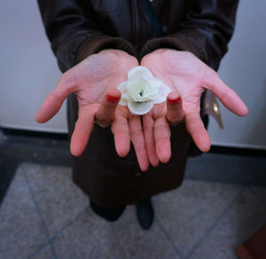 Close-up of man holding hands