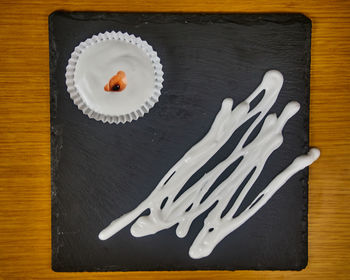 High angle view of bread in plate on table