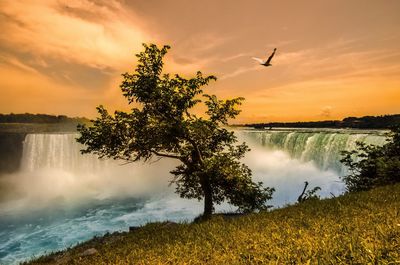 Scenic view of lake against sky during sunset