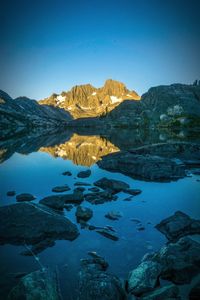 Scenic view of lake against blue sky
