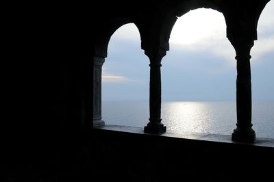 Scenic view of sea against sky seen through window