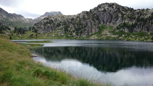Scenic view of landscape and mountains against sky
