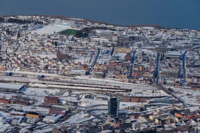 High angle view of buildings in city