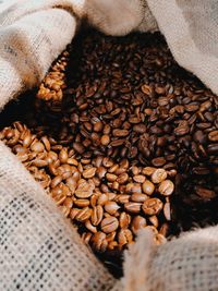 High angle view of coffee beans