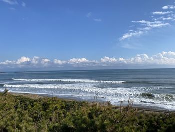 Scenic view of beach and sea against sky