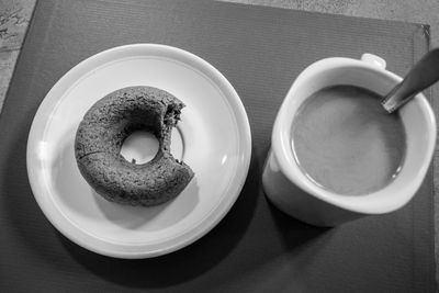 High angle view of breakfast on table