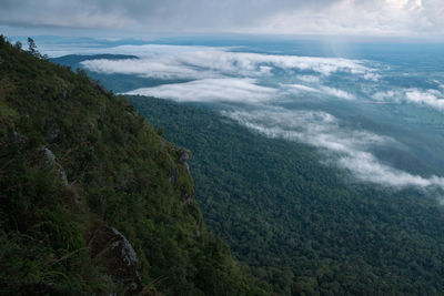 Scenic view of sea and mountains against sky