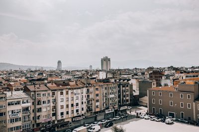 High angle view of buildings in city