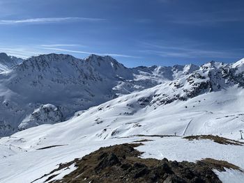 Scenic view of snowcapped mountains against sky