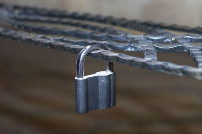 Close-up of padlocks on snow