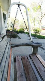 Close-up of wooden bench