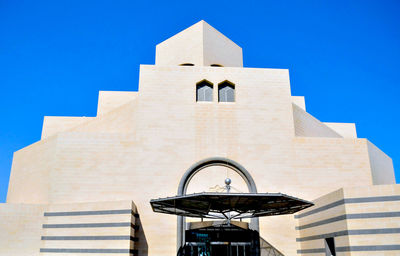 Museum of art in doha, low angle view of building against clear blue sky