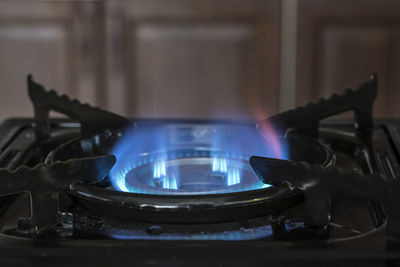 Close-up of flames at stove