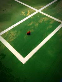 High angle view of soccer ball on field