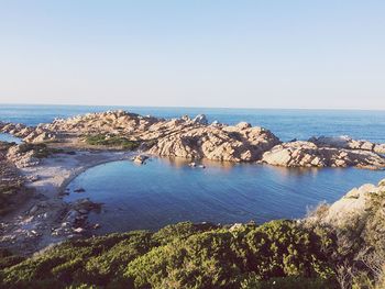 Scenic view of sea against clear sky
