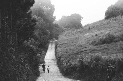 People walking on footpath amidst trees